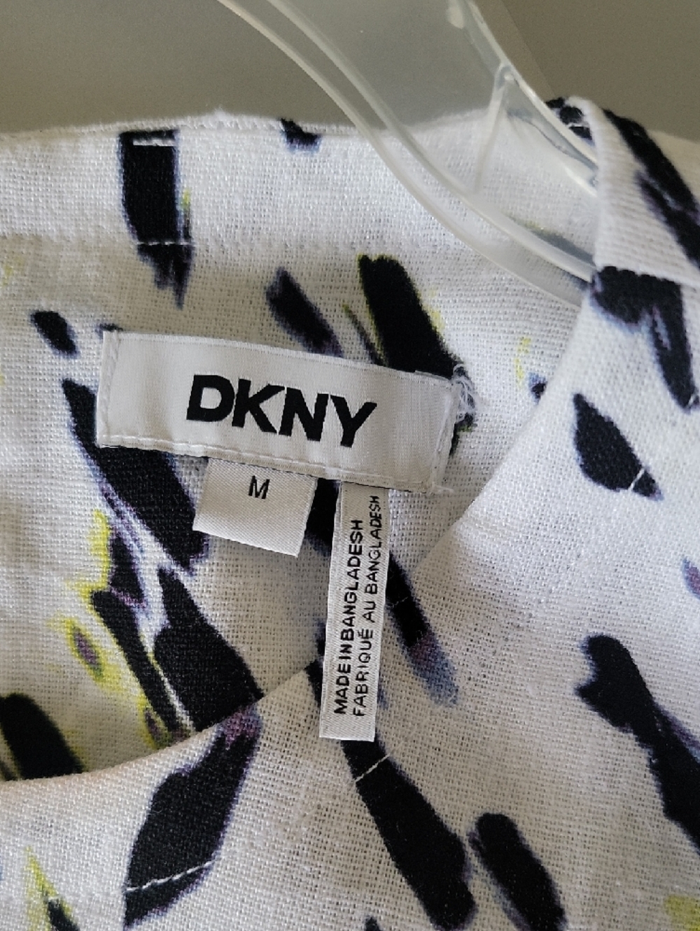 DKNY Black, White and Yellow Abstract Boxy Crop Top Linen Blend, Size M - Picture 3 of 6